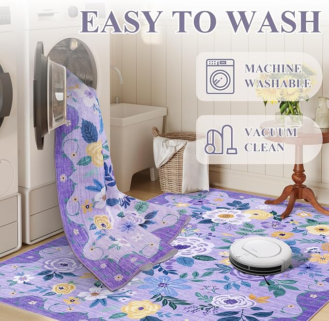 DUKINO 2x10 Runner Rug, Floral Washable Kitchen Runner Rug Non Slip, Low Pile - Image 7