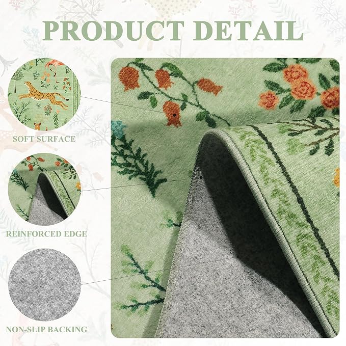 DUKINO 2.6x8 Rug for Hallway, Washable Kitchen Rugs Non Slip, Light Green | Low - Image 4
