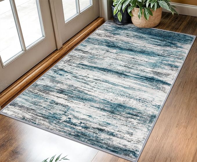 KOZYFLY Modern Abstract 3x5 Entryway Rug Non-Slip Washable Area Rug, Soft by KOZYFLY