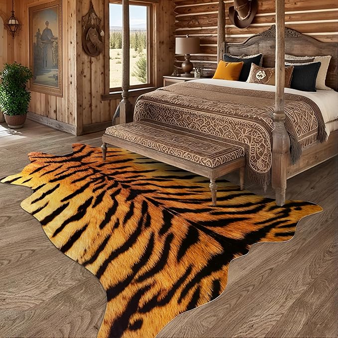 AROGAN Premium Tiger Print Rug 4.6x5.2 Feet, Machine Washable Faux Fur Rug - Image 4