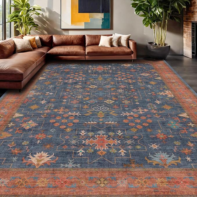 Boho Navy Blue 10x14 Area Rug for Living Room, Extra Large Dining Room Rugs for - Image 3