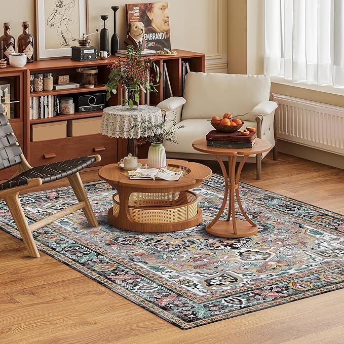 Washable Area Rug 5' x 7' Vintage Traditional Persian Mat - Image 2