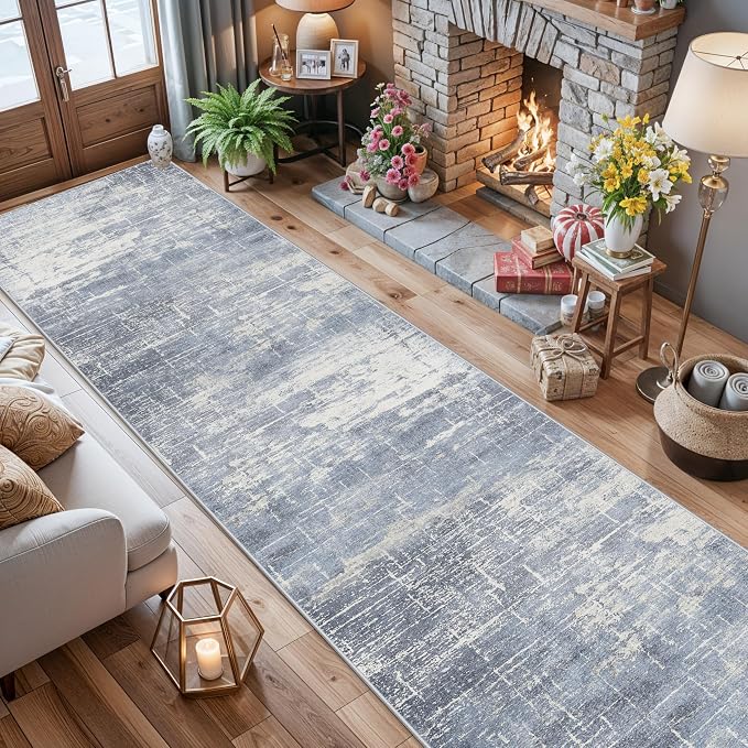 Washable Abstract 14ft Runner Rug: Non-Slip Low-Pile Rug Runner Soft Beside - Image 4
