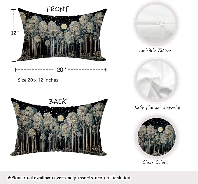 Rustic William Morris Inspired Night Forest Green Moon Pillow Covers 12x20 - Image 2