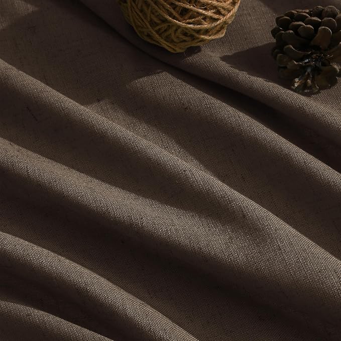 Extra Long Curtain Chocolate Morden Linen Blend Light Filtering Back Tab - Image 5