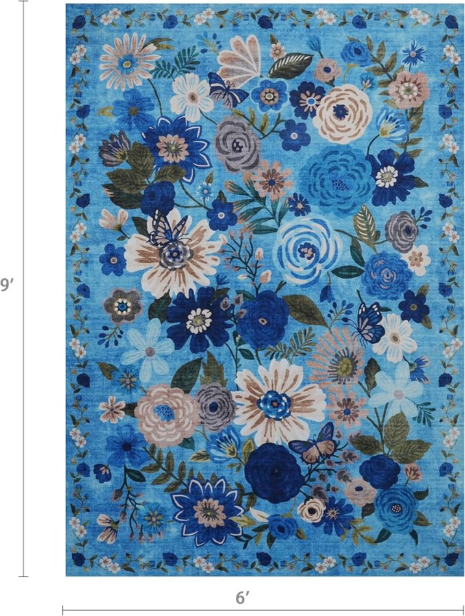 Floral Washable 6x9 Area Rugs, Soft Bedroom Rug - Image 2