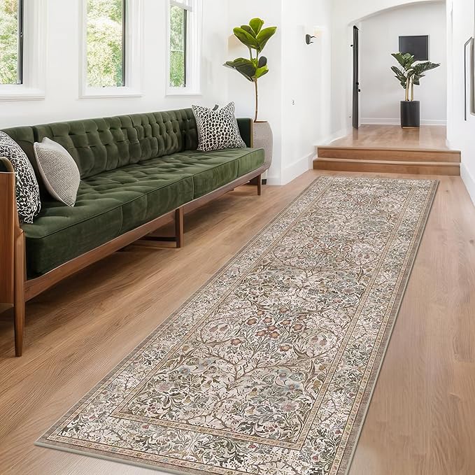 Moss Green 3x8 Oriental Runner Rugs by HazoHaus