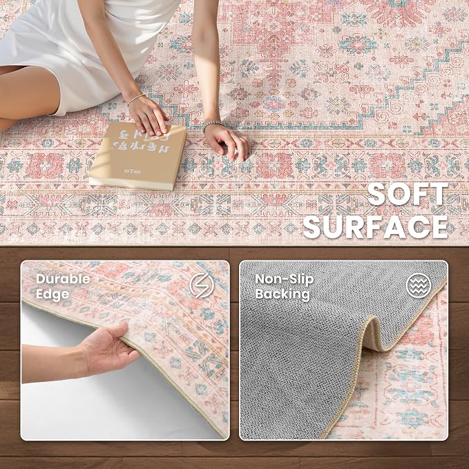 zesthome 9x12 Area Rugs for Girls Bedroom, Low Pile Machine Washable Rugs - Image 6