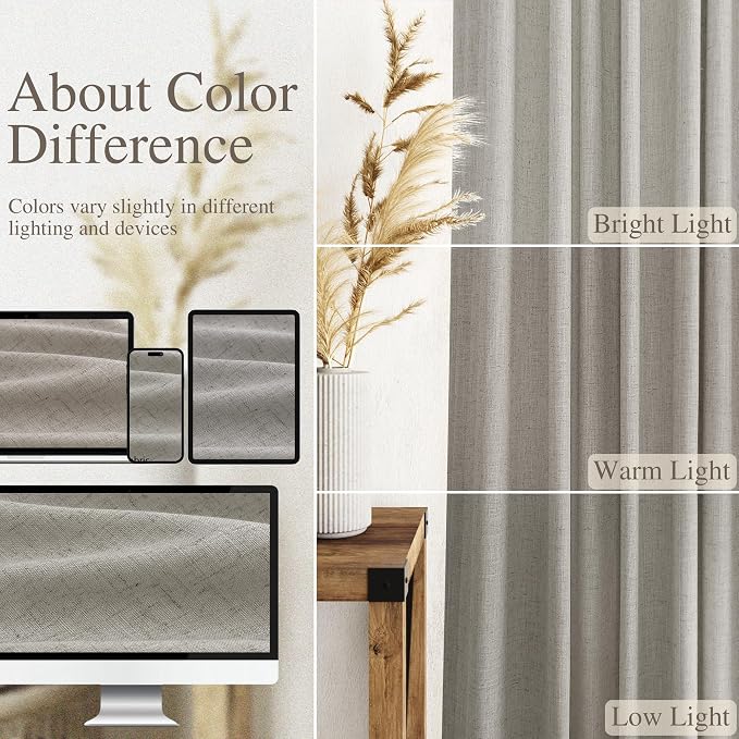 Nanspring Silver Grey Linen Curtains 90 Inch 2 Panels - Image 3