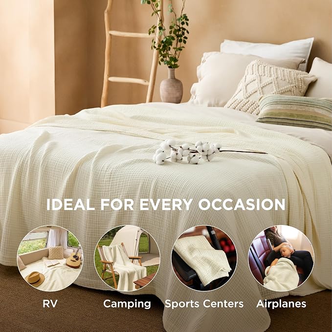 Bedsure 100% Cotton Muslin Blanket King Size - Image 4