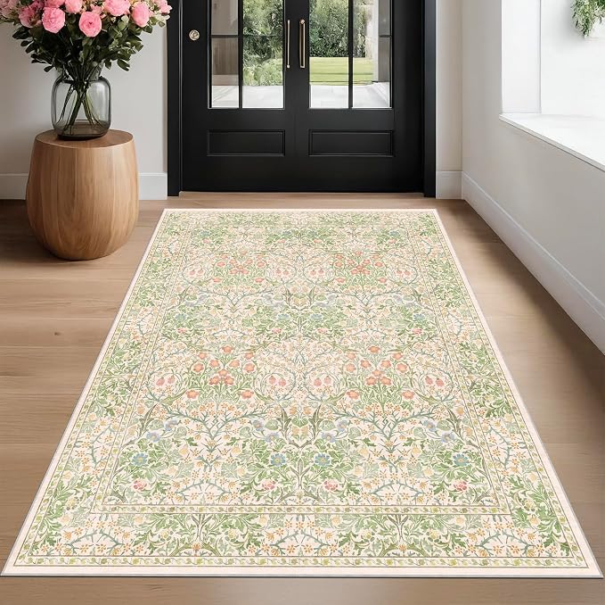 Hazo Haus Beige Green Bedroom Rug 5x7 Area Rug - Image 8