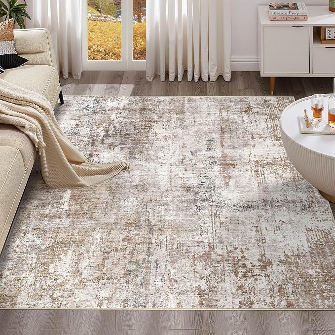 UERMEI Square Area Rugs : Washable 6x6 Neutral Modern Abstract Carpet - Image 8