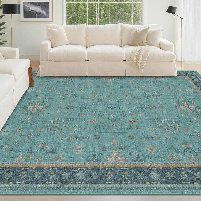 5x7 Teal Rug for Living Room, Boho Turquoise Rugs for Bedroom, Modern Eclectic - Image 8