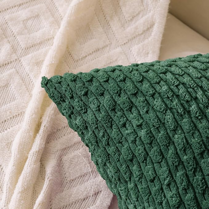 Set of 4 Dark Green Decorative Throw Pillow Covers 22x22 Inch Corduroy Pillow - Image 2