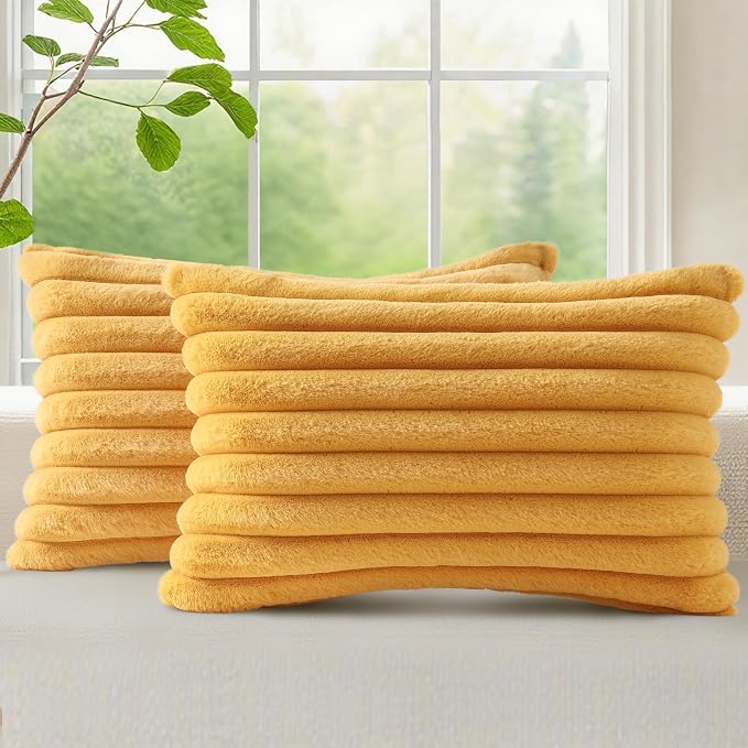 decorUhome Summer Cozy Faux Fur Throw Pillow Covers 12x20 Set of 2 Decorative by decorUhome
