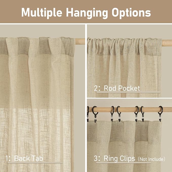 LAMIT Small Window Linen Curtains 45 Inches Long, Semi Sheer Light Filtering - Image 3