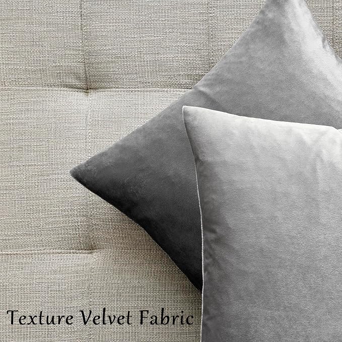 GIGIZAZA Big Velvet Pillow Covers 26x26 Silver Grey Pack of 2 Square Modern - Image 6