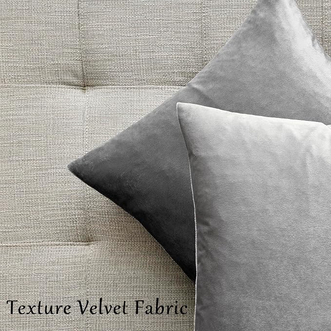 GIGIZAZA Velvet Silver Grey Pillow Covers 20x20 Set of 2 Square Throw Pillow - Image 6