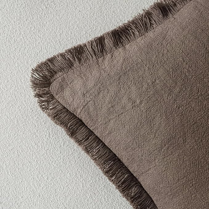 MIULEE Decorative Throw Pillow Covers Neutral Linen Fringe Throw Pillows Set of - Image 3