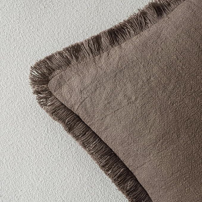 MIULEE Decorative Throw Pillow Covers Neutral Linen Fringe Throw Pillows Euro - Image 3