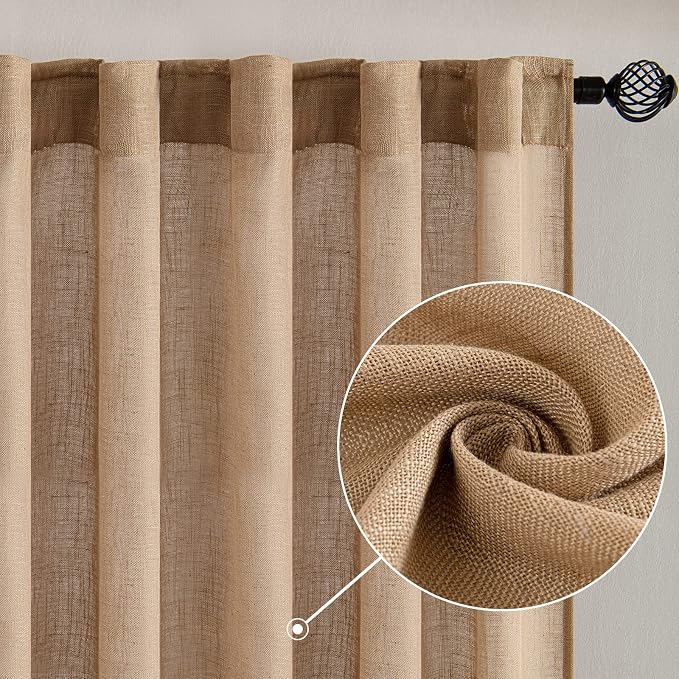 MIULEE Brown Linen Curtains 90 Inch Length 2 Panels - Image 2