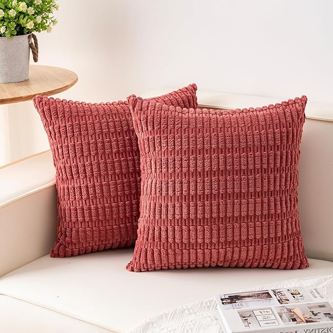 Pack of 2 Corduroy Decorative Throw Pillow Covers 22x22 Inch Soft Striped by Unknown