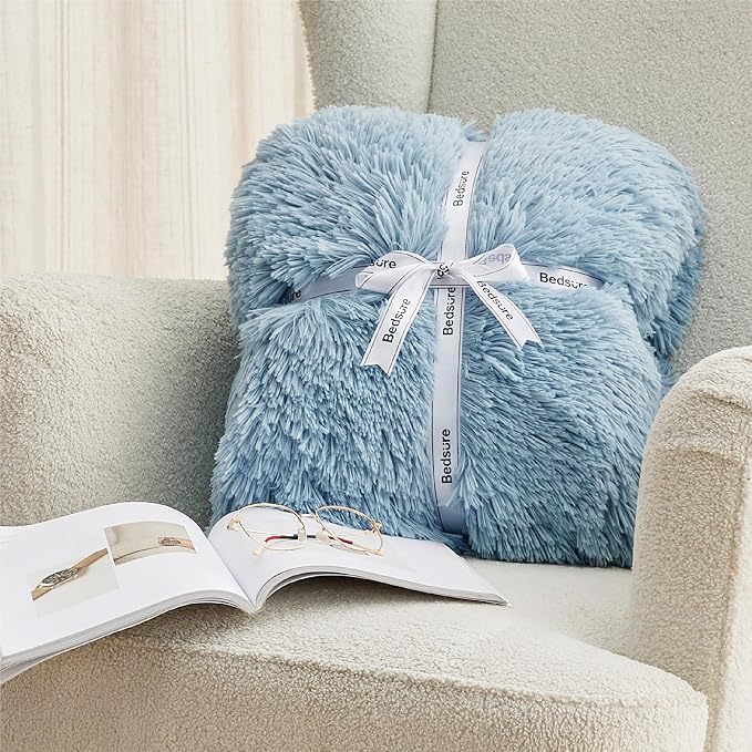 Bedsure GentleSoft Fluffy Light Sky Blue Throw Blanket, Dusty Baby Blue Decor - Image 7