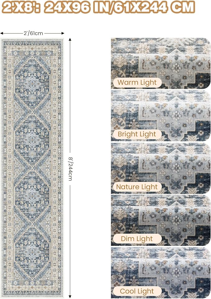 Runner Rug 2x8 Runners for Hallways Non Slip Washable, Vintage Hallway Runner - Image 2