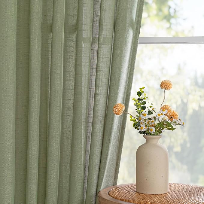 MYSKY HOME 108 Inches Long Sage Green Sheer Curtains - Image 7