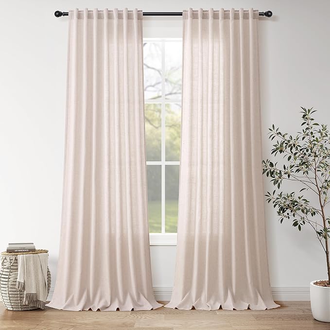 Nanspring Natural White Linen Curtains 108 Inches Long by Nanspring