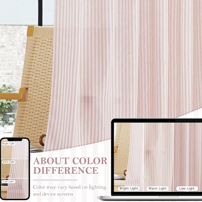 RYB HOME Linen Cafe Curtains 24 inch Length, Kitchen Farmhouse Striped Tier - Image 3