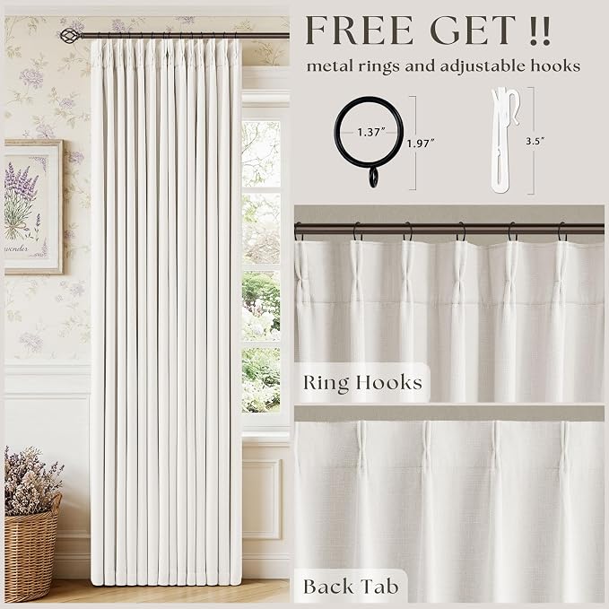 105 Inch Pinch Pleated Blackout Linen Curtains - Image 3