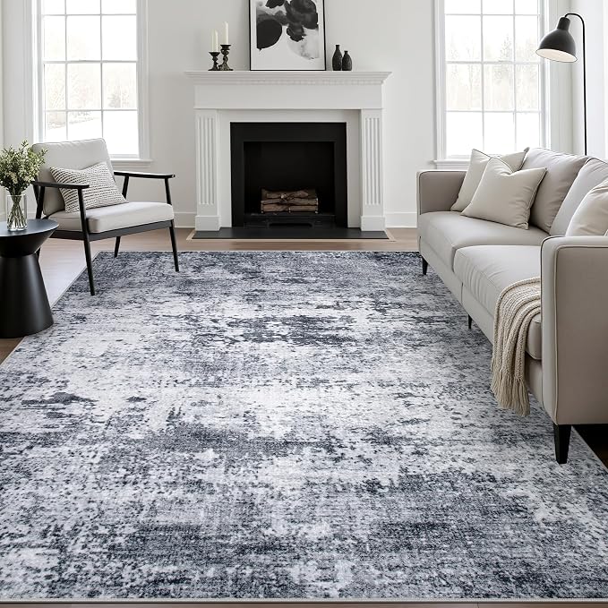 5x8 Area Rug Living Room: Modern Washable Indoor Soft Carpet Grey | by FXRHLP
