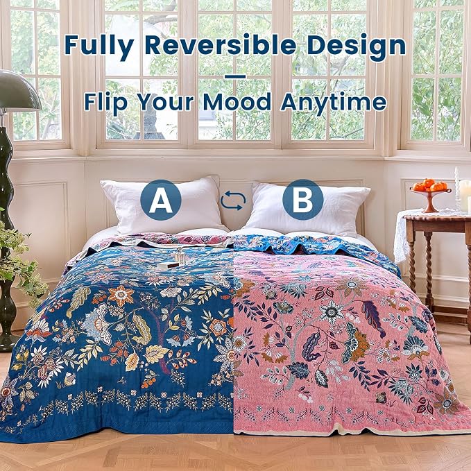 MSGKV Boho Throw Blanket for Bed 60"x80" 100% Cotton Twin Floral Blanket Spring - Image 4