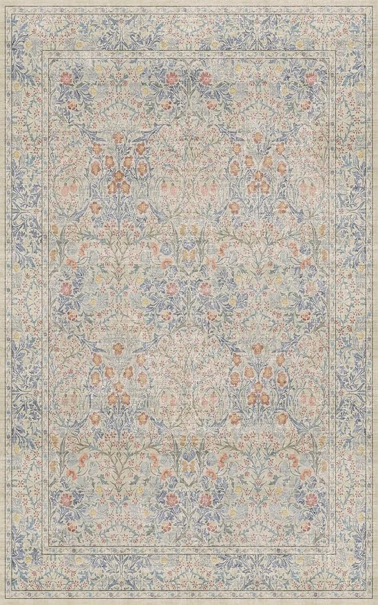 Washable Beige Blue 5x8 Area Rug - Image 2