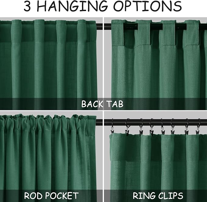 Extra Long Dark Green Linen Curtains 120 Inch - Image 2