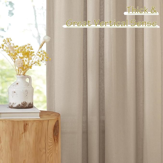 NICETOWN Thick Flax Linen Camel Curtains 108 inches Long, Pinch Pleated Linen - Image 6