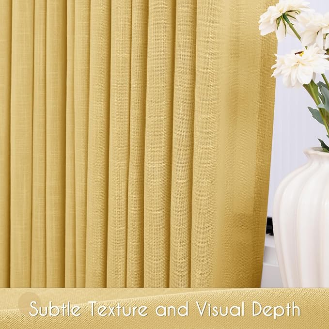 Gold Curtains for Living Room Back Tab Modern Farmhouse Semi Sheer Curtains 102 - Image 3