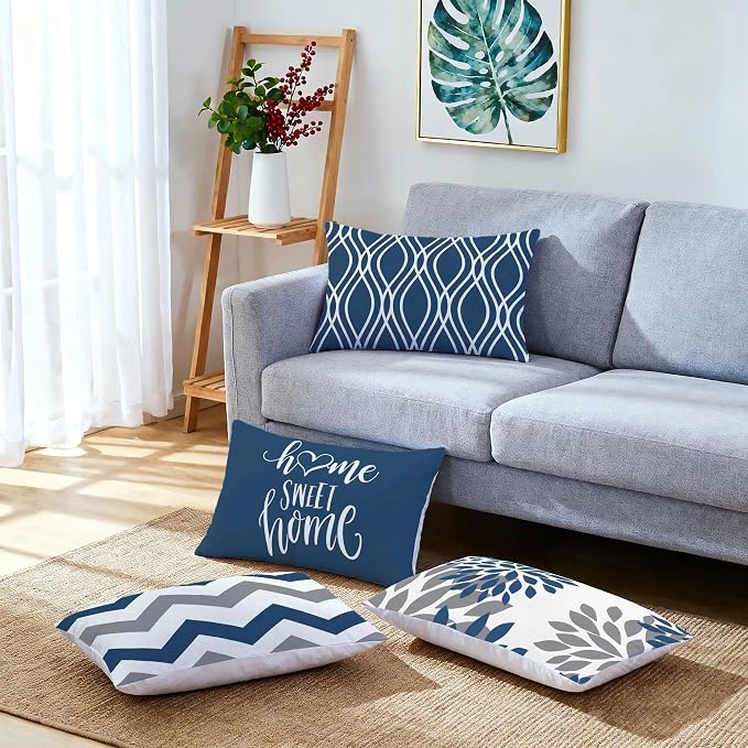 Hexagram Geometric Blue Pillow Covers 12x20 Set of 4, Decorative Outdoor Boho - Image 3