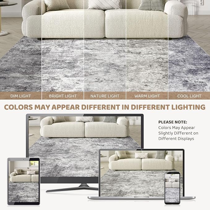 UERMEI Square Area Rugs : Washable 6x6 Neutral Modern Abstract Carpet - Image 5