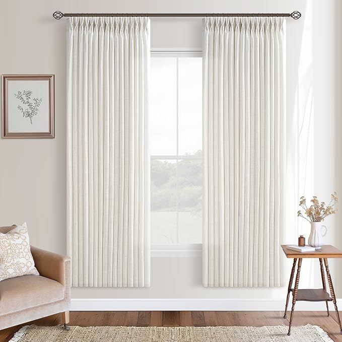 Semi Sheer Linen Pinch Pleat Curtains Cream Ivory 72 Inches Long 50Wx72L | by Twodrapes