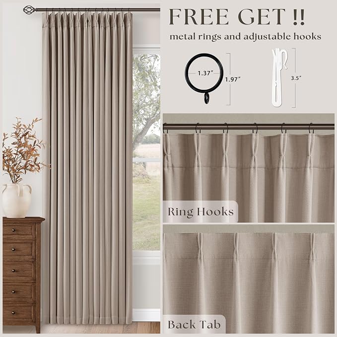 Burlywood Birch 92 Inch Long Blackout Curtains Thick Linen Pinch Pleated | 100% - Image 4
