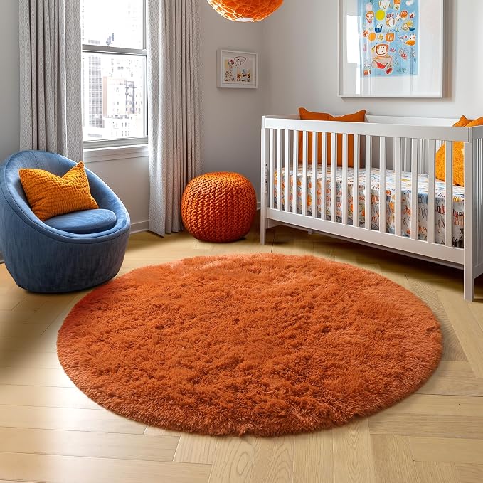 Amdrebio Burnt Orange Round Circle Rug 4Ft - Image 8