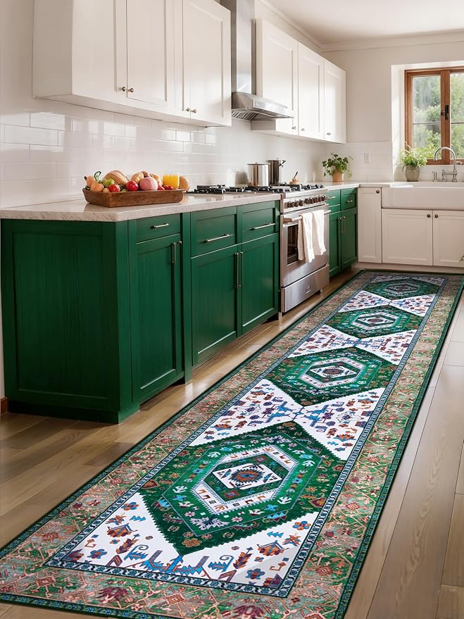 SERISSA Runner Rug for Hallways, Extra Long Boho Rug Ultra Soft Vintage Green - Image 2