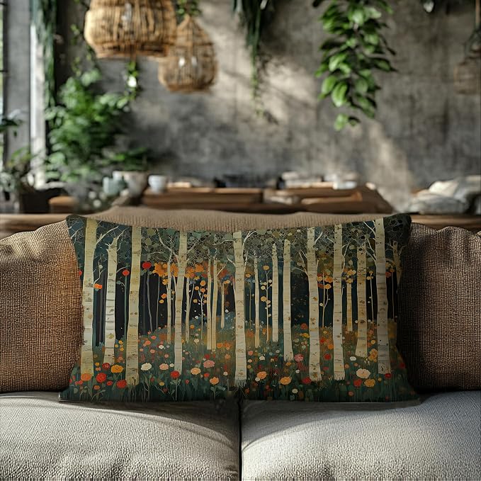 Rustic William Morris Inspired Autumn Forest Decor Pillow Covers 12x20 - Image 3
