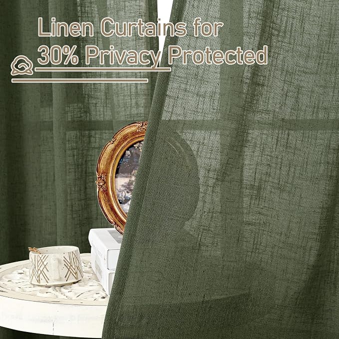 LAMIT Semi Sheer Window Linen Curtains 54 Inch Length, Light Filtering Panels - Image 5