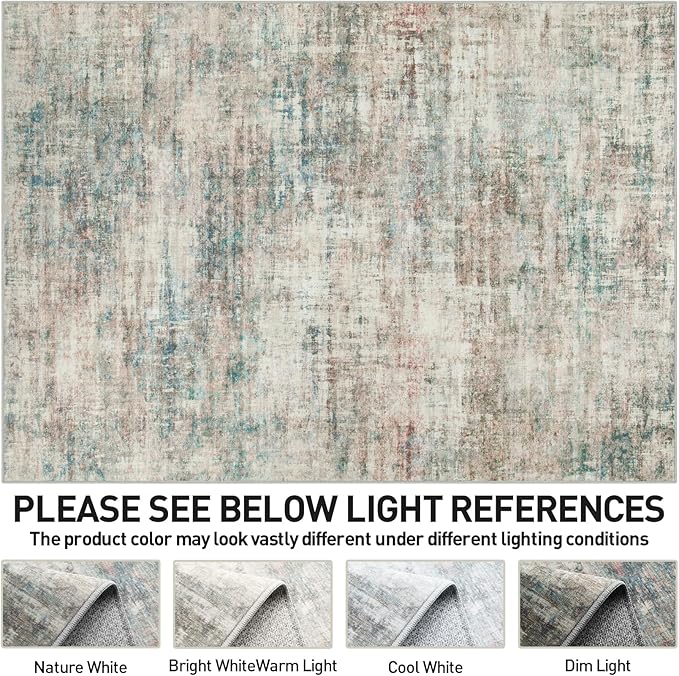 9x12 Area Rugs for Living Room: Washable Abstract Multi Color Carpet | Non-slip - Image 7