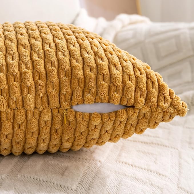 Set of 4 Mustard Yellow Decorative Throw Pillow Covers 18x18 Inch Corduroy - Image 4