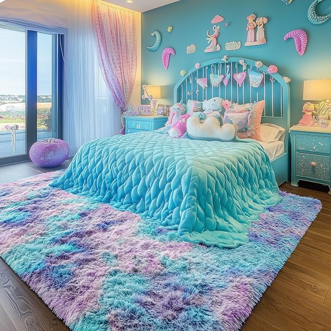 9x12 Rainbow Large Area Rug for Bedroom Girls, Cute Kawaii Purple Rainbow - Image 4