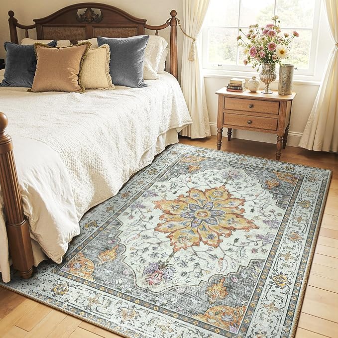 RELEANY Area Rugs 5'x7' Washable Non-Slip, Floral Vintage Distress Print - Image 2